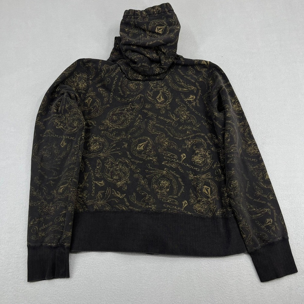 Volcom‎ Stone Kids Zip Up Hoodie Black Gold Filigree Logo Print Size Large - Picture 10 of 13